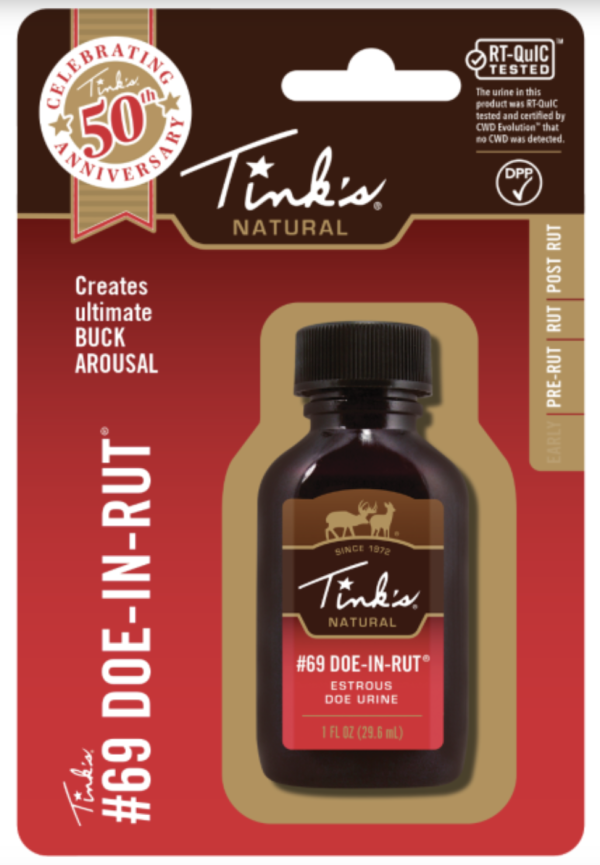 Tink’s #69 Doe-in-Rut Estrous Doe Urine ~ 1oz/29.6ml Plastic Bottle with Squirt Top